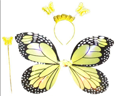 סט כנפי פרפר צהוב כולל קשת ושרביט בשקית PVC עם כארד / 3 יחידות במארז