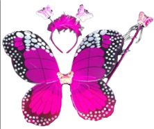 סט כנפי פרפר ורוד פוקסיה כולל קשת ושרביט בשקית PVC עם כארד / 3 יחידות במארז