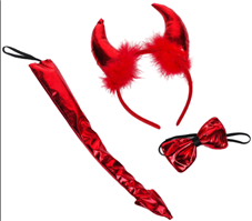 סט שטן מבריק 3 חלקים קשת זנב ופפיון על כארד/ 6 יחידות במארז