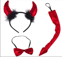 סט שטן שחור 3 חלקים קשת זנב ופפיון על כארד/ 6 יחידות במארז