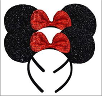 קשת עכברה פפיון אדום/שחור נצנצים בשקית PVC עם כארד/ 6 יח במארז