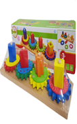 משחק הרכבה גלגלי שינים מעץ בקופסא